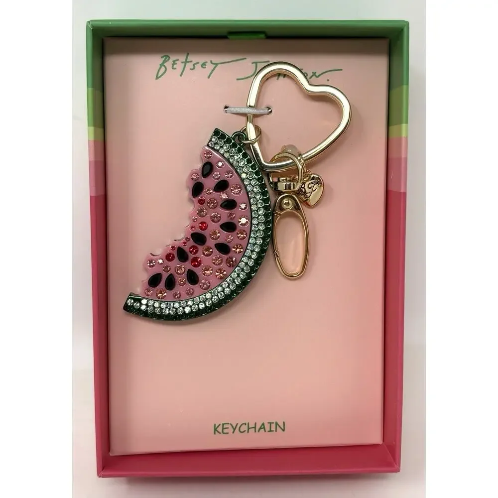 Betsey Johnson Watermelon Key Fob Bag Charm Keyring Keychain Crystal Fruit BOXED